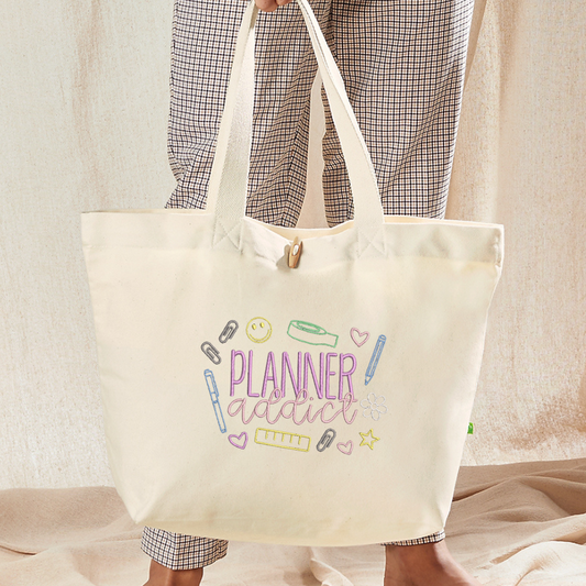 Planner Addict Embroidered Tote