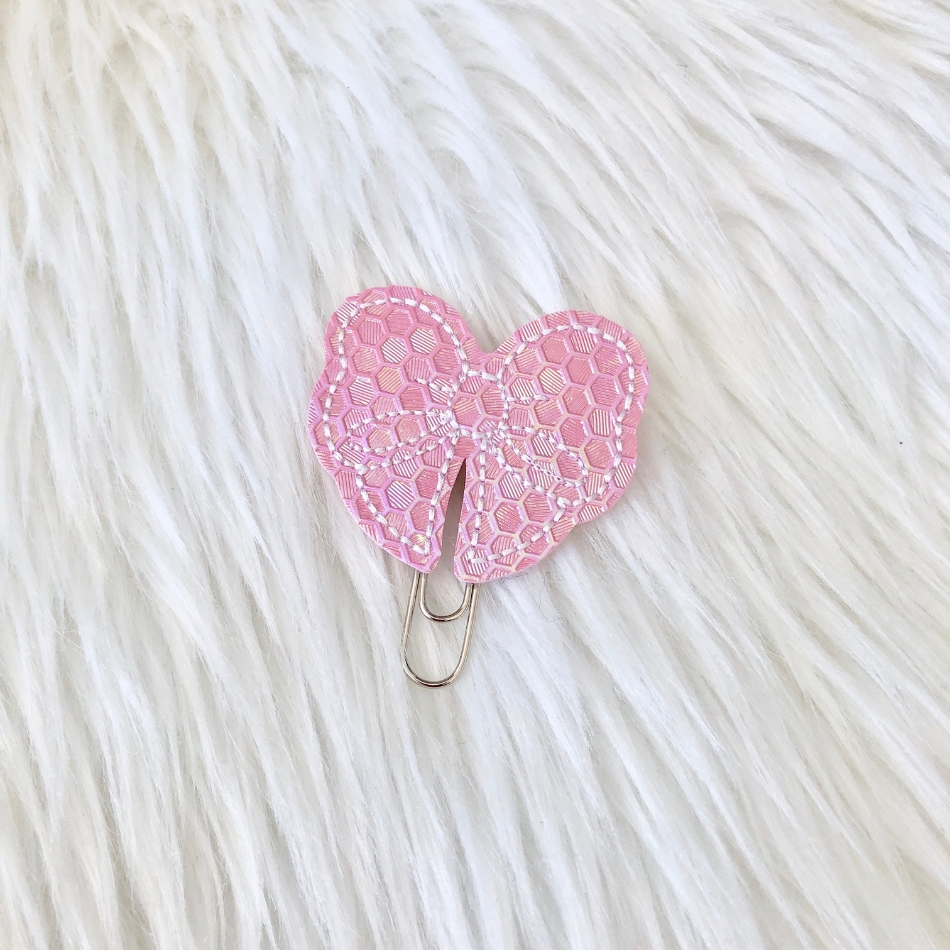 Iridescent Pink Honeycomb Bow Paperclip