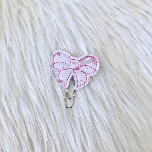 White & Pink Splatter Bow Paperclip