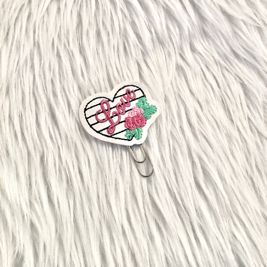 Floral Striped Heart Planner Clip