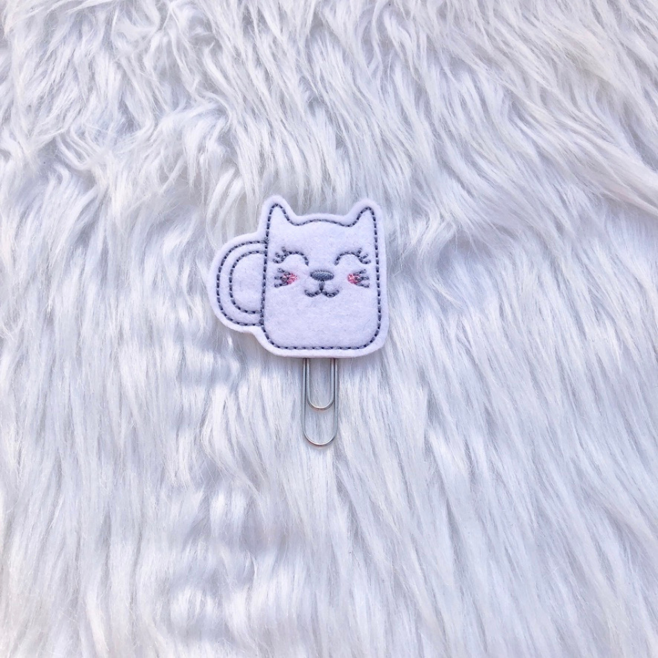 White Cat Mug Planner Clip