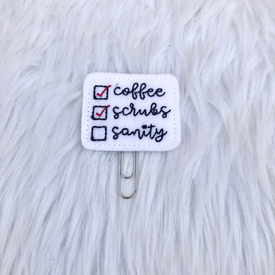 Coffee, Scrubs, Sanity Planner Clip