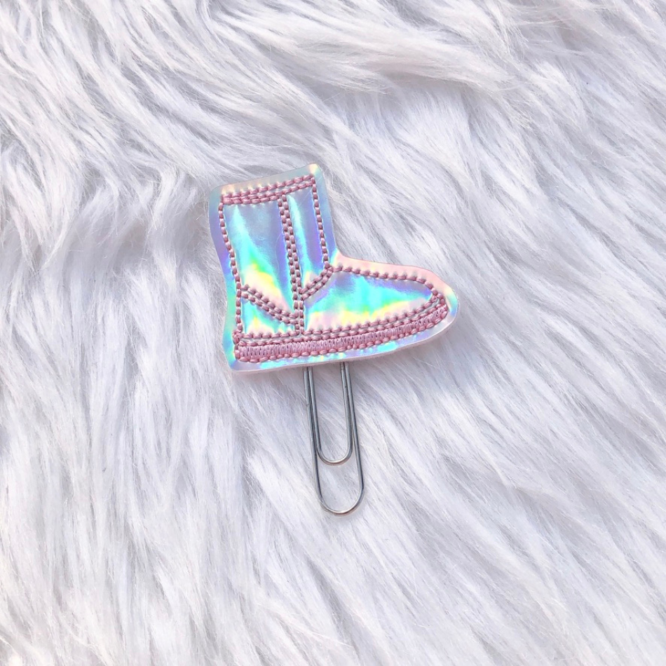 Winter Boot Planner Clip - Holo & Pink